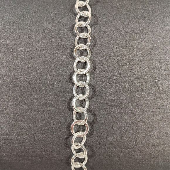 Genuine Sterling Silver (7mm) Flat Round Link Chain Bracelet - Picture 7 of 12